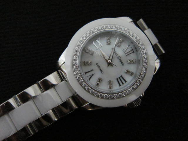 批发正品萝亚克朗royalcrown镶钻陶瓷表高档石英男表6412m