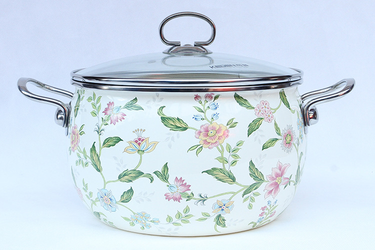 武汉搪瓷高档珐琅瓷釉汤锅皇室花苑单锅 搪瓷锅 26cm鼓型汤锅