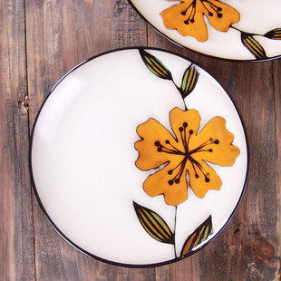 特色手绘 艺术陶瓷盘子 复古装饰平盘 个性西餐具 外贸水饺鱼盘