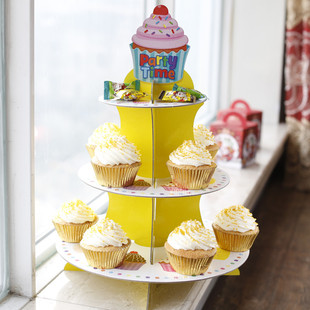 圣诞 三层纸质蛋糕架/蛋糕盘/托盘/杯子/纸杯托盘 派对生日