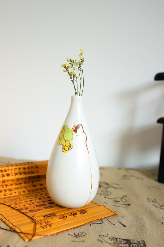 中国风瓷都手工手绘荷花莲蓬陶瓷小花插花瓶桌面创意摆设软装批发