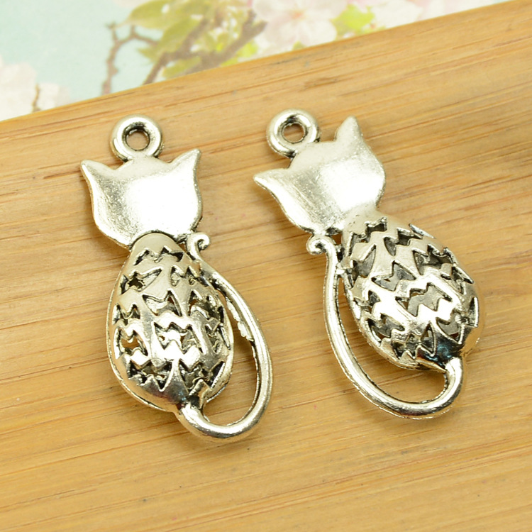 166301 小猫 50个/包 2.9克 36x16mm 古银色 合金饰品配件批发
