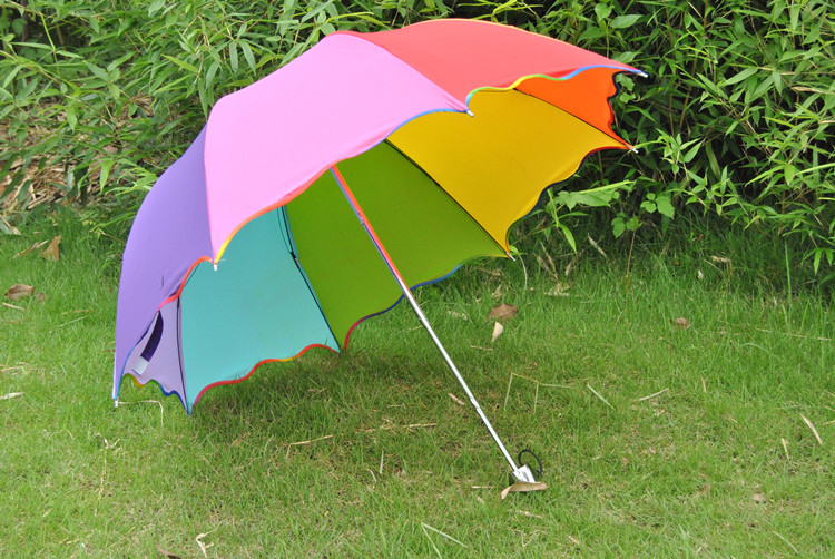 三折彩虹晴雨伞 彩色阿波罗伞 折叠拱形荷叶边遮阳伞 雨伞