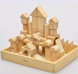 浙江丽水王子妈妈 榉木大块52粒原木积木 木制儿童益智早教玩具安全