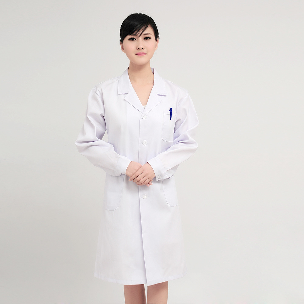 纯棉斜纹长袖春秋男女白大褂,医生服