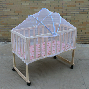 童床厂家批发 实木婴儿床 多功能婴儿摇蓝 送蚊帐