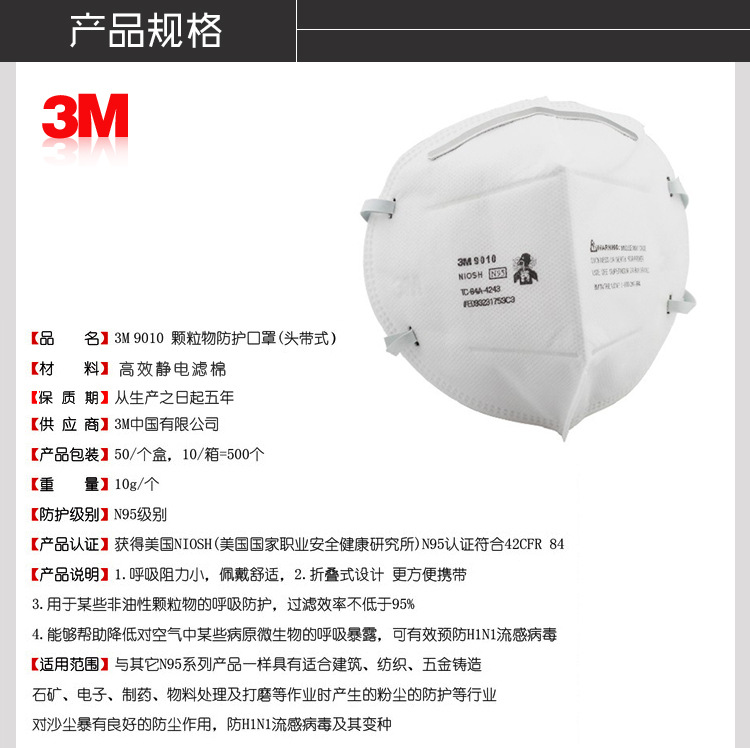 3m9010口罩防尘口罩n95口罩防病菌粉尘防pm25雾霾口罩