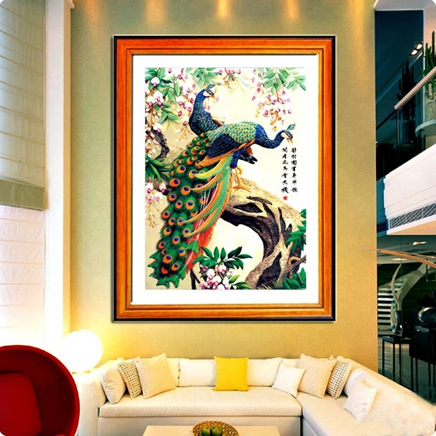 diy钻石画义乌厂家 批发加盟 方钻钻石十字绣 家居挂画 富贵孔雀