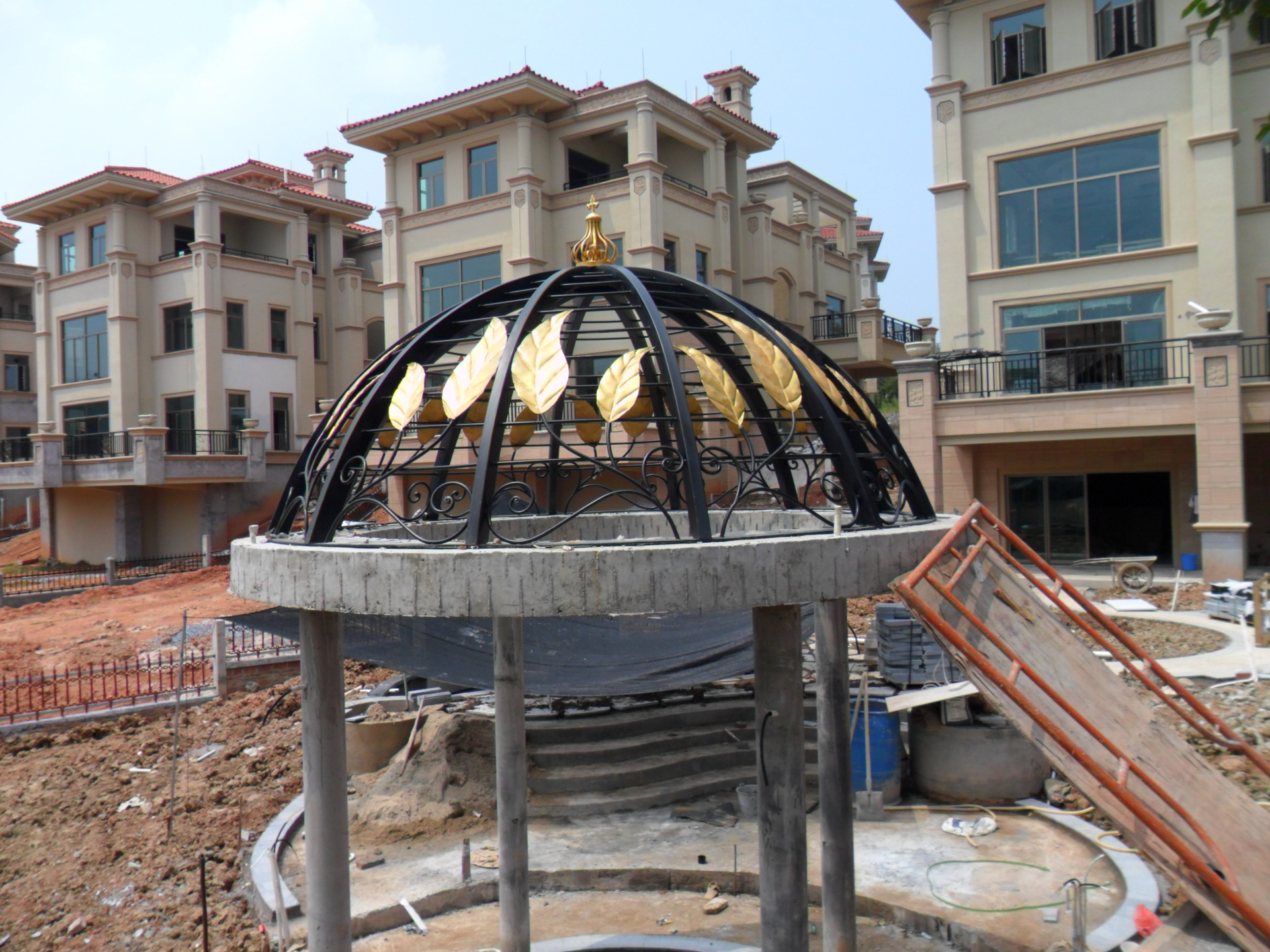 定做楼盘小区铁艺凉亭 小区景观圆形顶棚亭 金属工艺园林凉亭图片_8