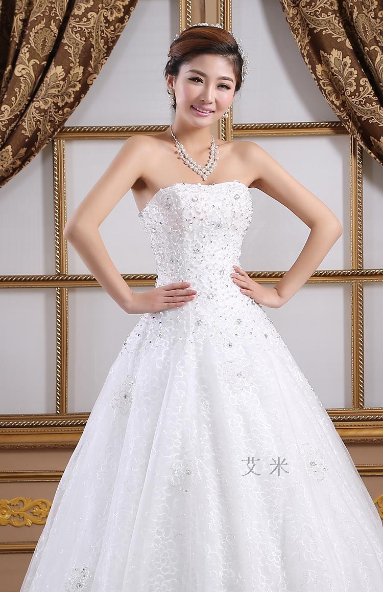 婚纱礼服新款韩版新娘抹胸白色长款齐地婚纱手工亮片显瘦影楼批发