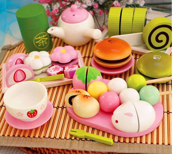 mother garden草莓和风下午茶 草莓绿色切切看儿童过家家木制