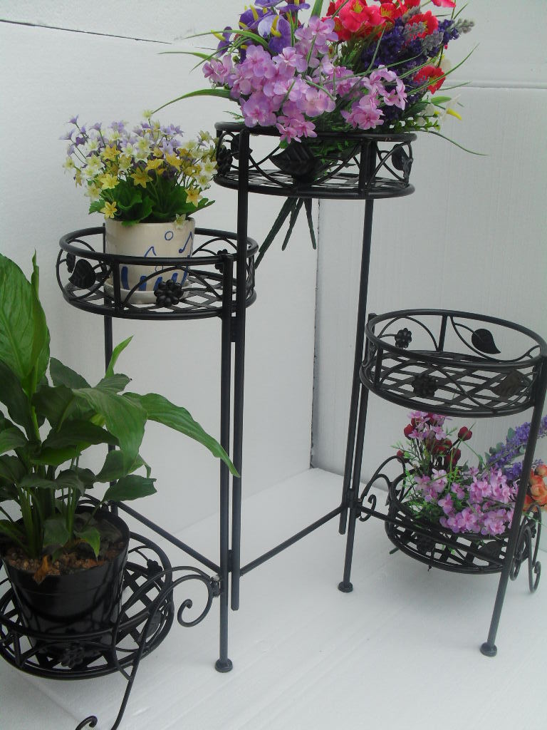 福建泉州云东爆款欧式铁艺客厅花架落地式户外阶梯阳台花盆架五盆折叠