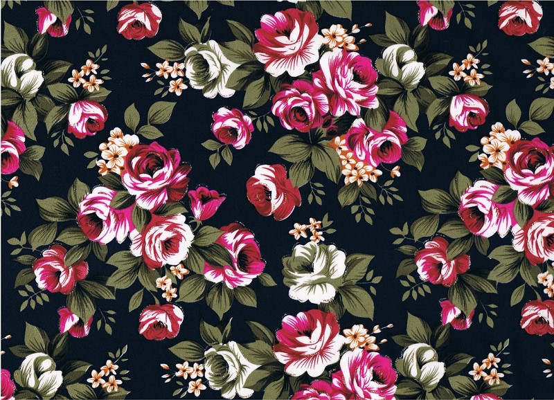 全棉府绸玫瑰花印花面料 现货供应图片_6