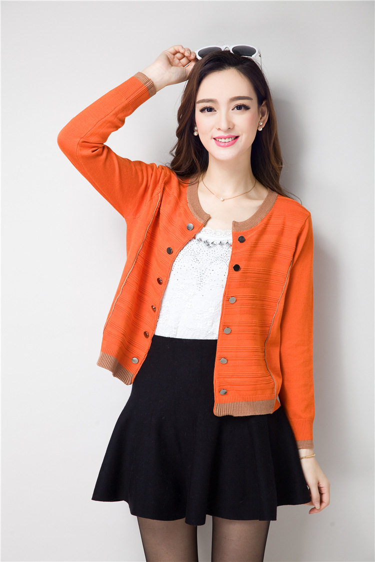 女式针织衫_2015新款春秋新款毛衣女装短款针织开衫宽松长袖女式批发 