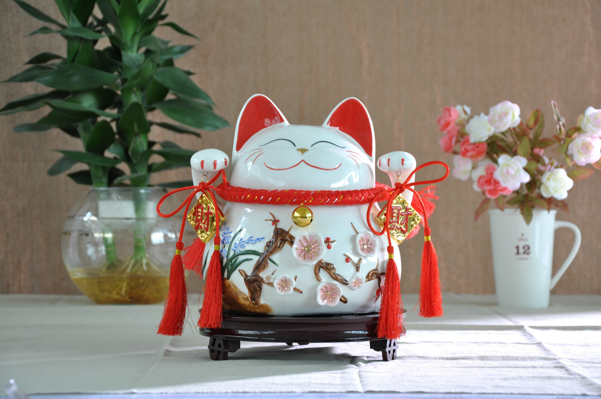 10寸四季发财招财猫 开业送礼 家居摆件 陶瓷工艺品wy13028