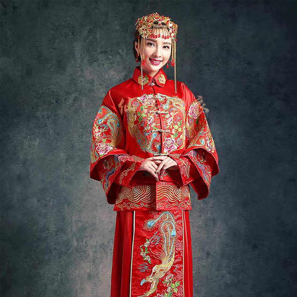 秀禾服新娘礼服 中式结婚礼服红色敬酒嫁衣 复古旗袍 新款龙凤褂