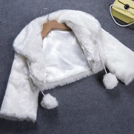 2014秋冬新款专柜时尚双毛球白色皮草短款外套女