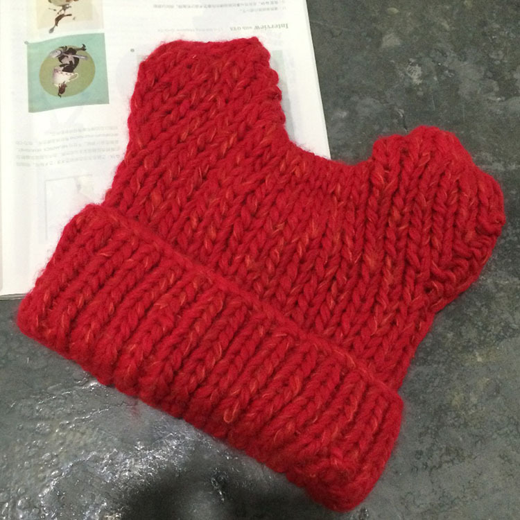 帽子,韩国东大门秋冬新款手工编织米奇耳朵混