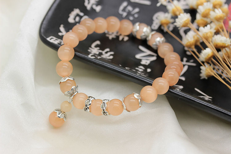 韩版时尚8mm香槟色猫眼石女款手链情侣手串精品两元店货源批发