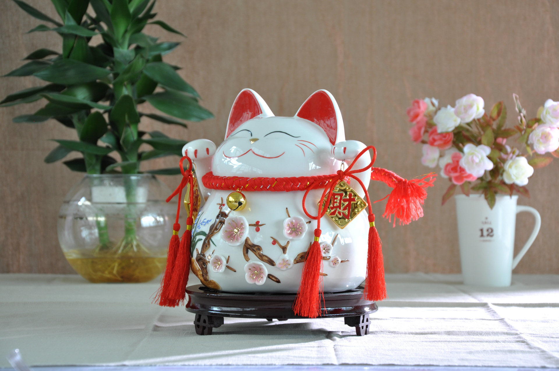 10寸四季发财招财猫 开业送礼 家居摆件 陶瓷工艺品wy13028