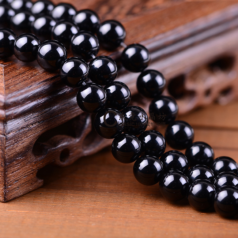 天然巴西黑玛瑙手链项链散珠串珠半成品 批发黑玛瑙玉髓串珠散珠