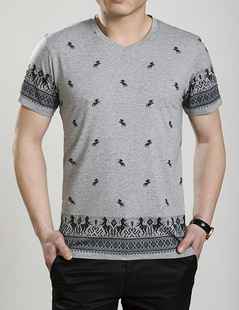 中青年新款鸡心领t恤男短袖 品牌男装短袖t恤 夏季男士v领短袖t恤