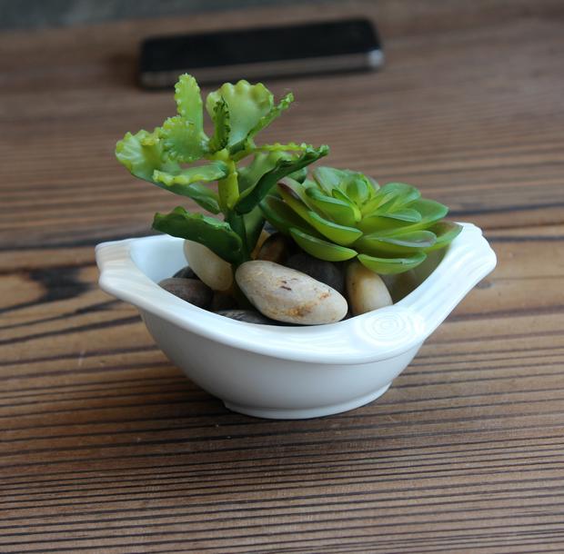 多肉花盆简约白色风格zakka杂货创意船形盆栽迷你带孔花盆