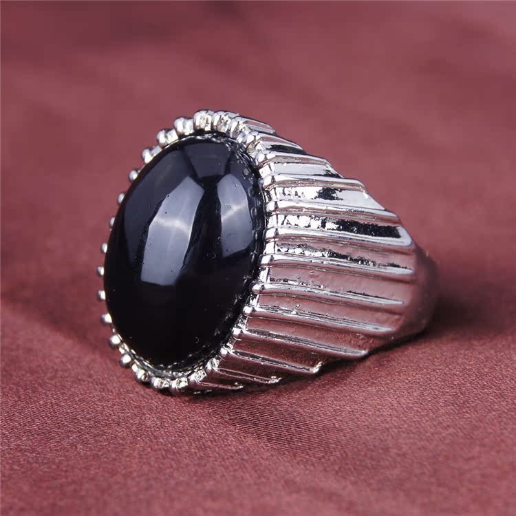 椭圆形宝石戒指 男式 金属电镀饰品批发 暴发户古装拍摄道具首饰