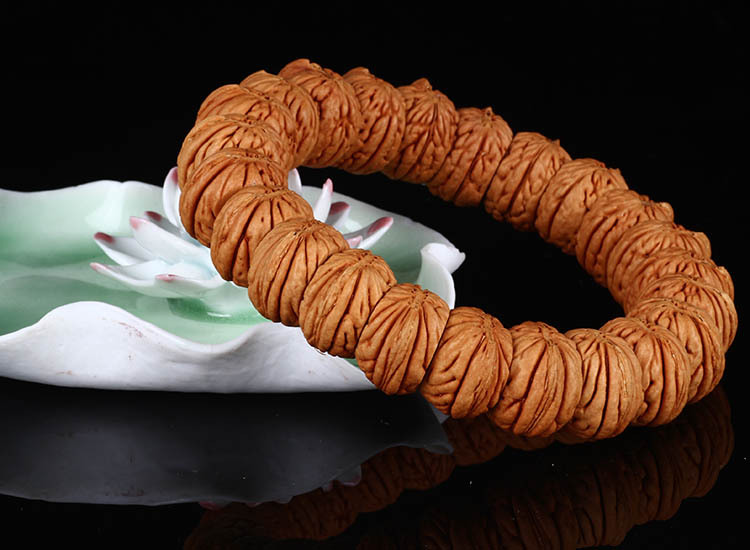 纯天然野生脑纹桃核山核桃扇面佛珠手串文玩念珠男士精品扇形手链