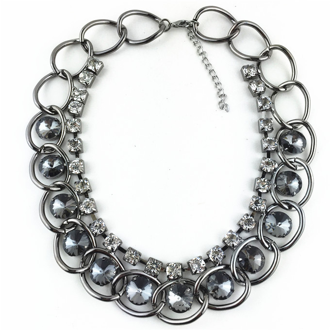 欧美高档 大牌复古项骨链链锁 水晶宝石 女装饰短款 项链配饰