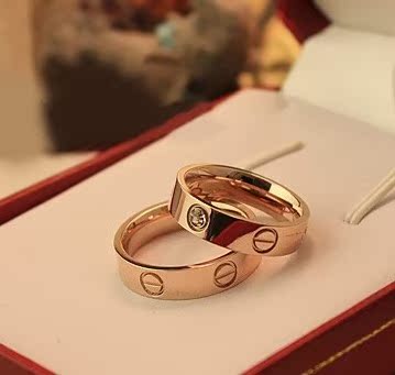 卡地亚经典戒子 卡家戒指 镶钻款 18k玫金情侣对戒