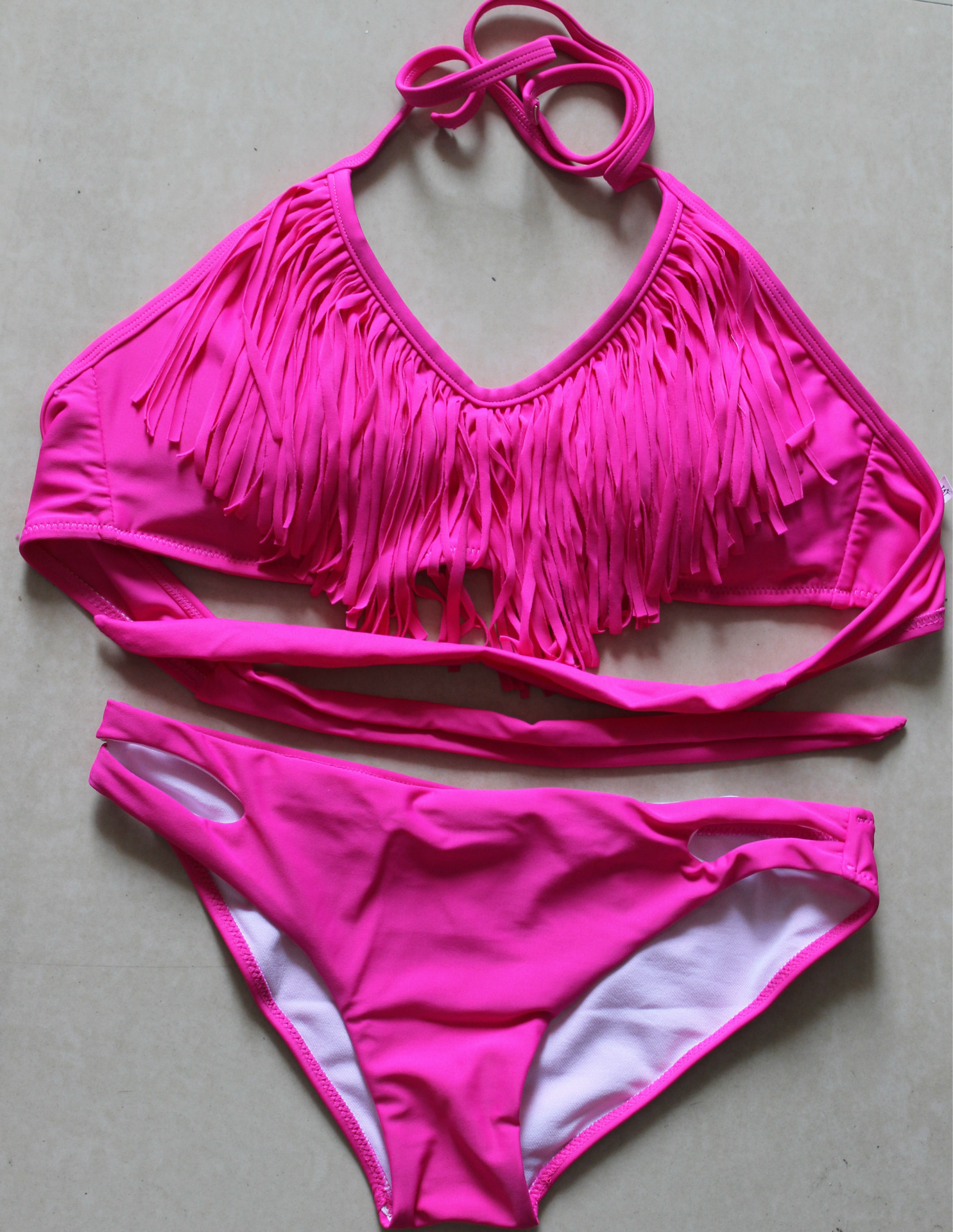 2014欧美爆款 外贸原单比基尼 深v领流苏泳衣泳装