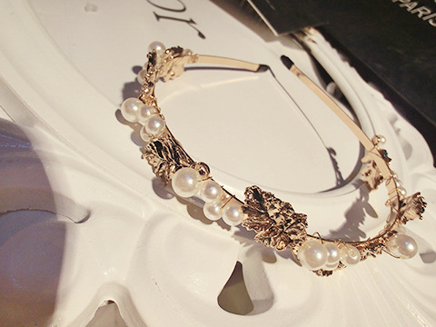 金属好质感 巴洛克奢华复古树叶珍珠发箍韩国宽边发卡头箍发箍