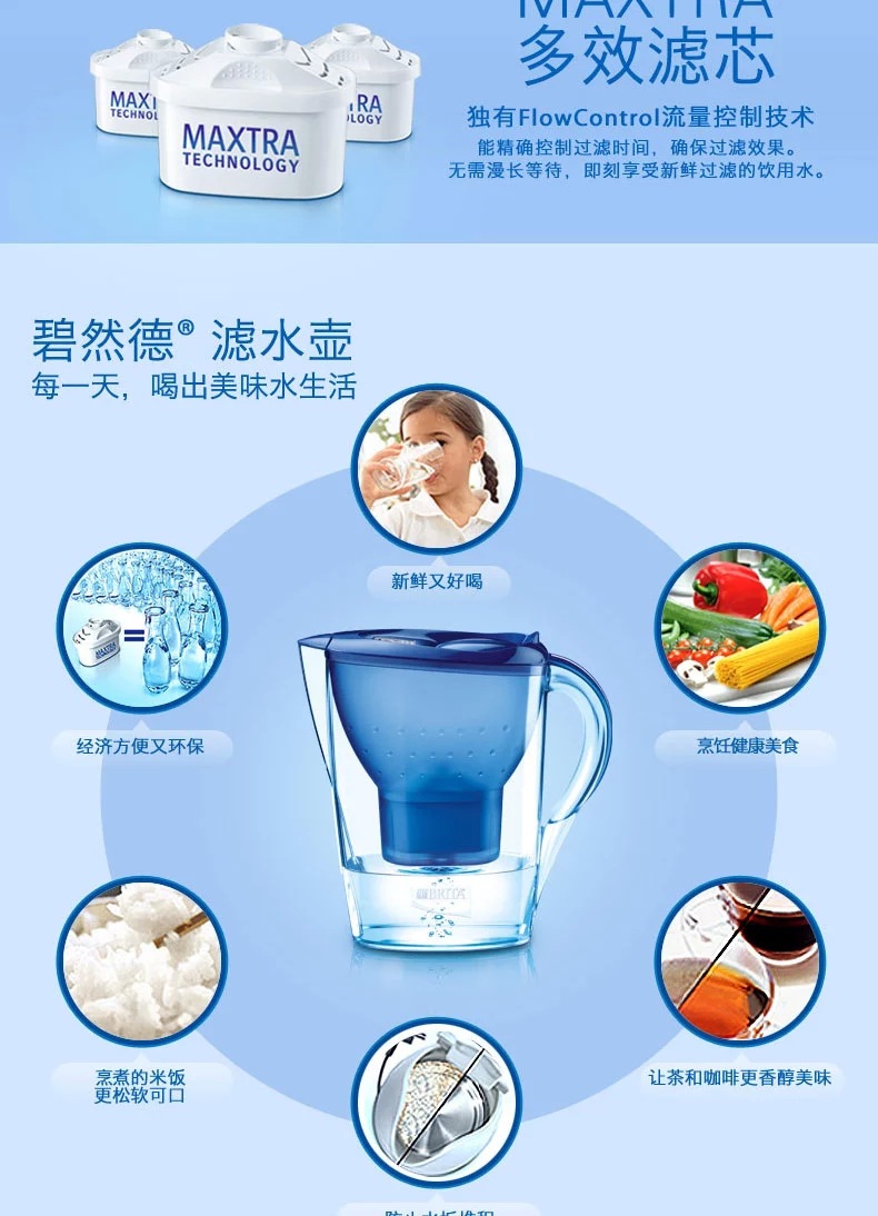 德国碧然德brita水壶 滤水壶净水杯厨房家用净水壶器marella3.5l
