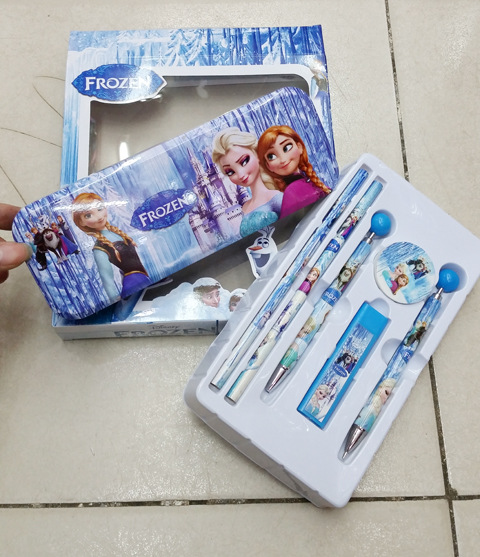 frozen冰雪奇缘文具套装 学生用品奖品 高档礼品双层铁笔盒批发