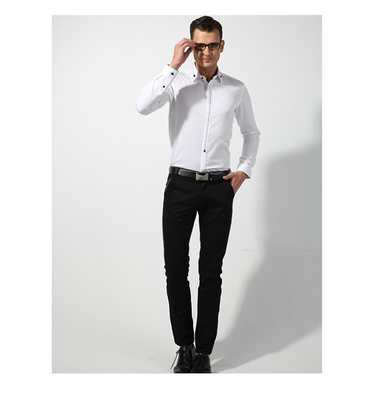 娇子新款全棉洗水长袖衬衫 时尚商务男式白衬衫 修身正装男衫衣图片