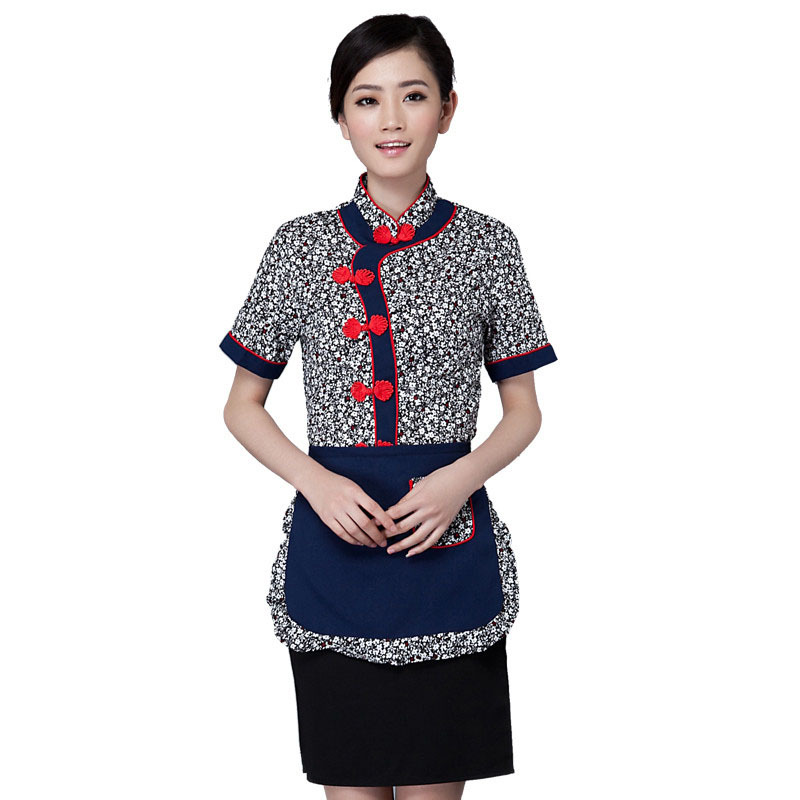 酒店工作服夏装女农家乐服务员短袖女饭店农家乐山庄餐厅农家服装