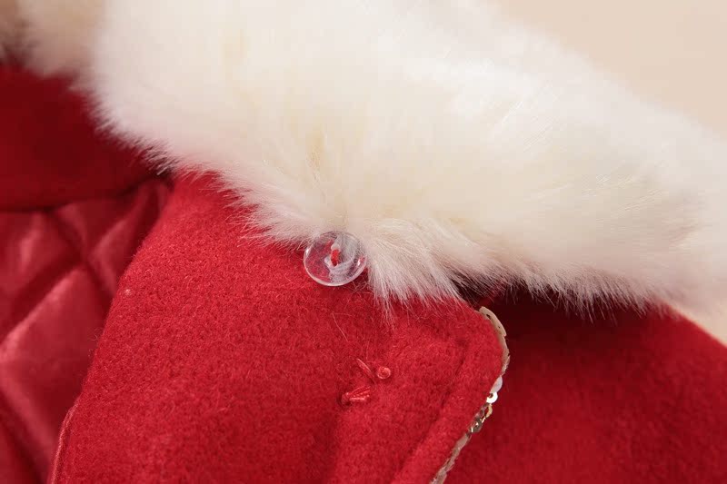 女童高档兔毛领 复合领珠片花边三色中大童呢子大衣外套 毛领可拆