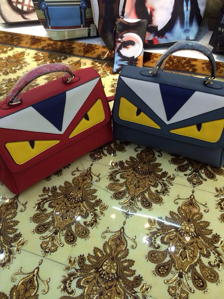 欧美时尚款 真皮女包芬小怪兽拼色大号牛皮手提单肩斜跨包