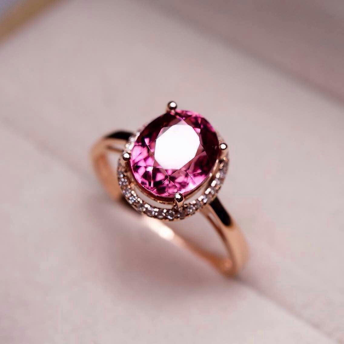 广州番禺珠宝工厂生产18k玫瑰金碧玺戒指 批发零售 女士宝石戒指