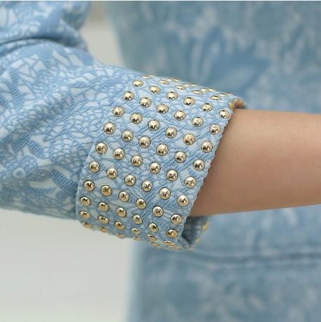 14春款ol风花纹装 韩版时尚显瘦v领长袖女西装 袖口订珠7分袖西服