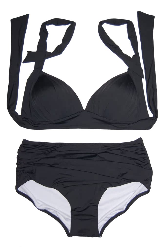 2014黑色分体泳装涵丽谷女泳衣|smart sexy遮肚高腰比基尼 172014