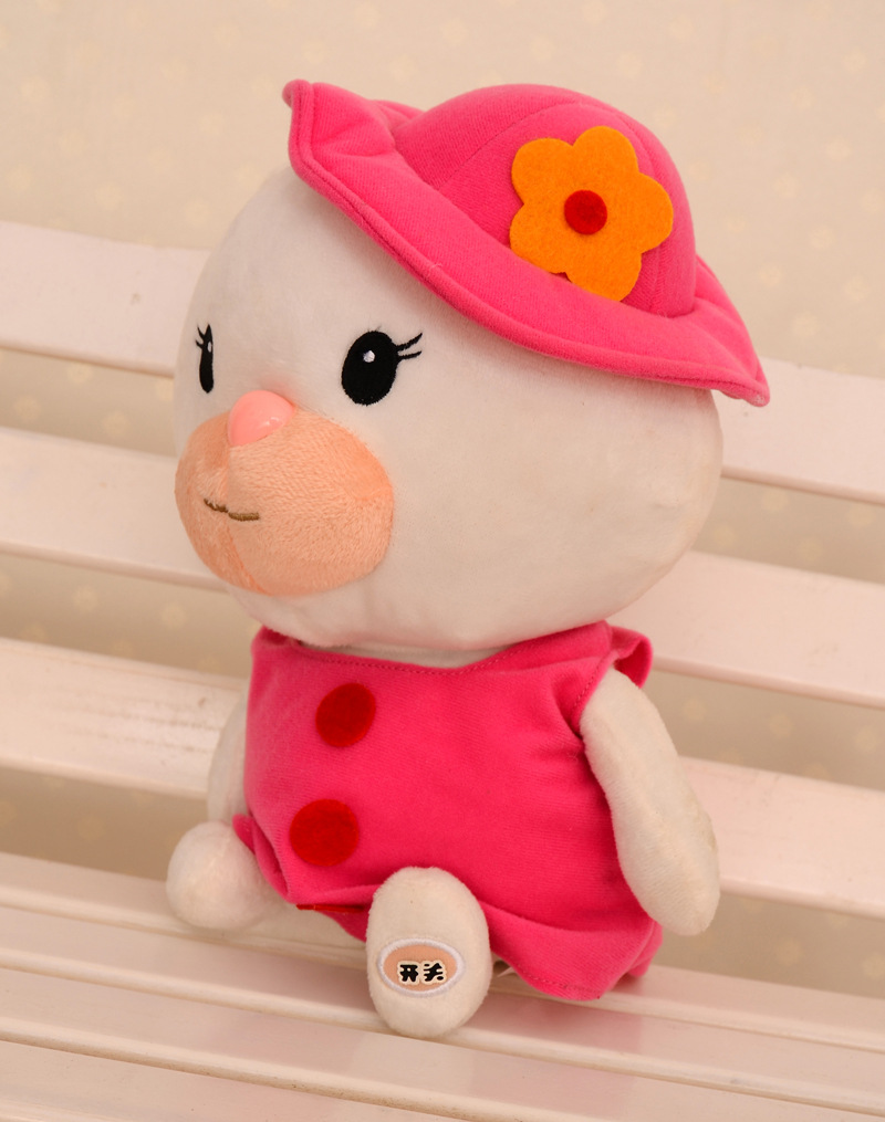 益智早教创意玩具皮皮猪白白猫小号宝宝发声毛绒玩具批发 彩盒装图片