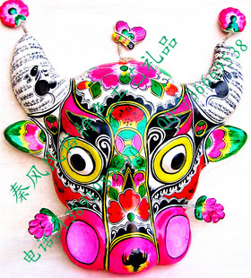 陕西宝鸡纯手工彩绘泥塑牛头挂饰工艺礼品 促展销收藏品批发