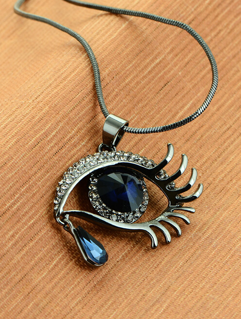 欧美饰品百搭呛黑项链天使之泪项链泪滴毛衣链长款女士配饰 保色