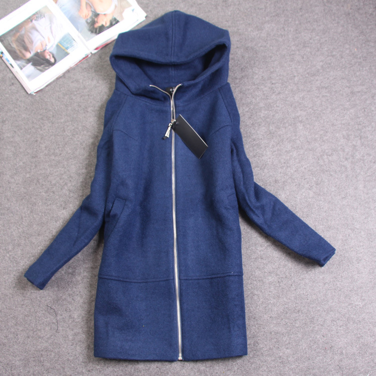 ymr2017日系学院款女装秋冬新款连帽蝙蝠插肩袖溜肩宽松毛呢外套