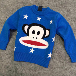 2014欧美新款儿童猴子图案套头圆领毛衣棉