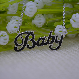 厂家直销 925纯银项链 英文baby素银吊坠 简约时尚款纯银饰品