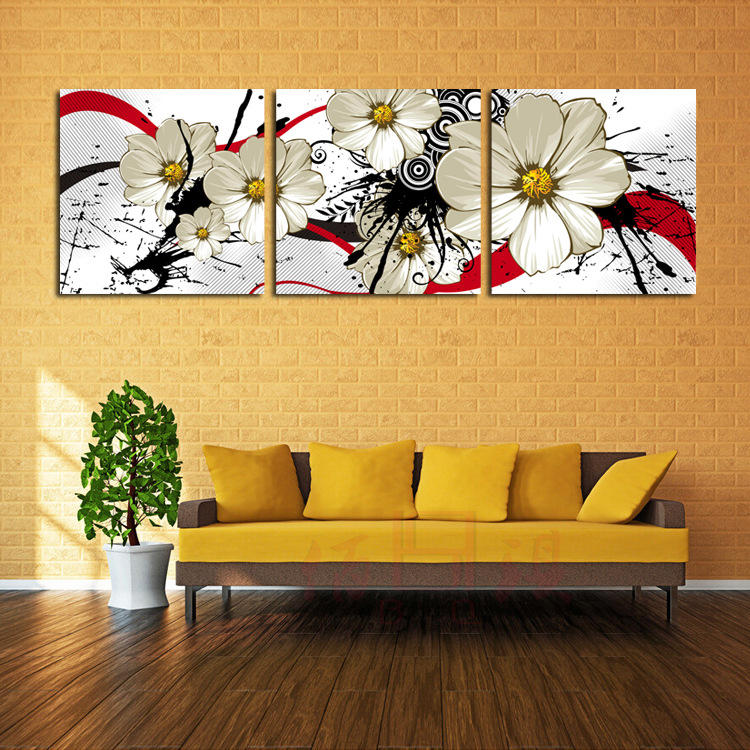 厂家直销高档卧室花卉无框画装饰画现代简约三联画家居背景墙画