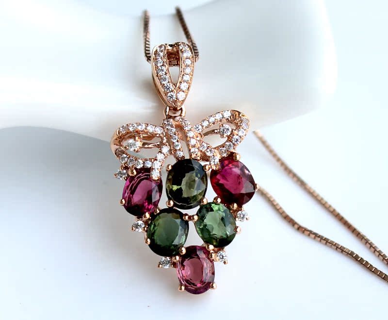 朵尔蓝 奢华群镶 彩色宝石18k玫瑰金天然碧玺吊坠 水果造型